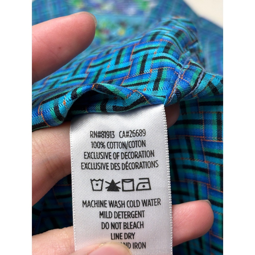 Robert Graham Mens Blue Green Geometric Basketweave Short Sleeve Shirt Size M - Picture 5 of 8